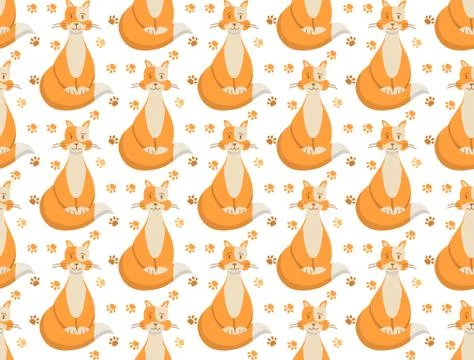Cute cat seamless pattern.Flat vector illustration.Animal ornament. Illustrazione stock