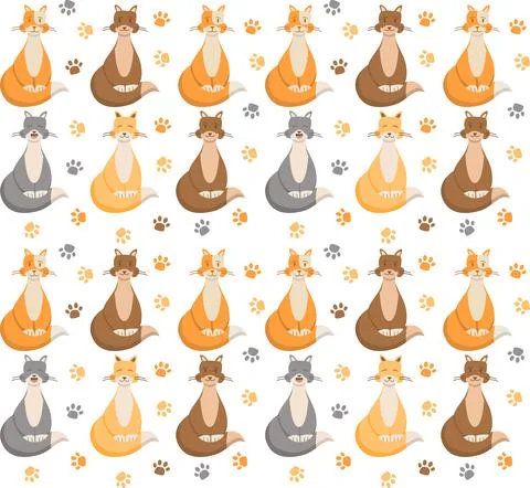 Cute cat seamless pattern.Flat vector illustration.Animal ornament. Illustrazione stock