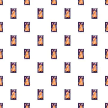 Cute cat sending love message on phone screen seamless pattern Stock Illustration
