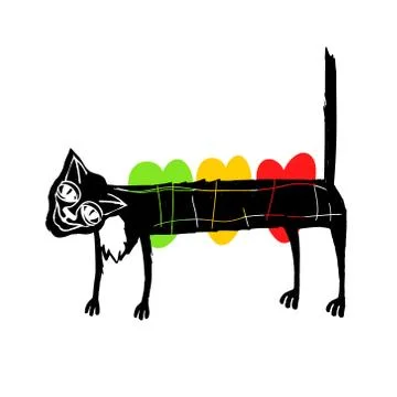 Cute cat with a set of three hearts in the colors the traffic light. Metaphor Stock Illustration