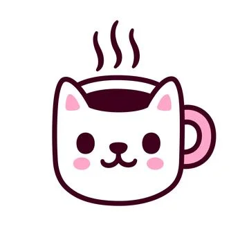 Cute cat shaped coffee cup doodle icon Stock Illustration