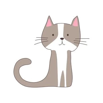 Cute cat sitting in flat design. Happy simple domestic animal, feline pet. Ve Stock Illustration