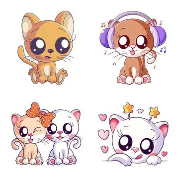 Cute cat sitting, hand drawn style set Illustrazione stock