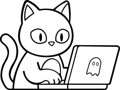 Cute cat sitting working with laptop computer Stock Illustration