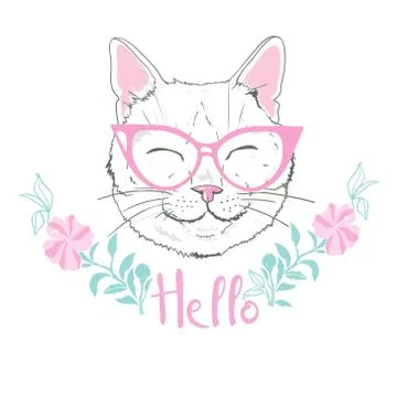 Cute cat sketch vector illustration, print design cat, children print on t-shirt Stock Illustration