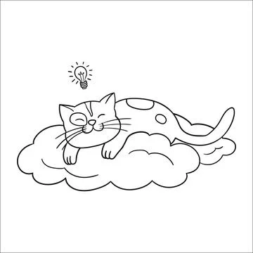 Cute Cat Sleeping On The Cloud Cartoon Vector Stock Illustration
