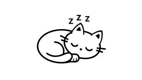 Cute Cat Sleeping Curled Up ZZZ Doodle Line Art Illustration Stock Footage 336837211