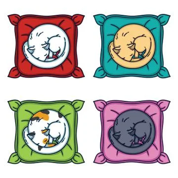 Cute cat sleeping on a pillow. Stock Illustration