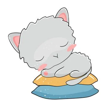 Cute cat sleeping on pillows. Vector illustration. Stock Illustration