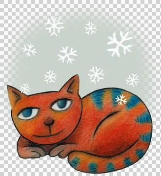Cute cat on snowy background Иллюстрация
