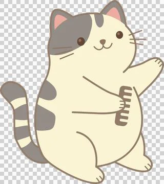 Cute cat styling her fur while looking in mirror in flat style. PNG Stock Illustration