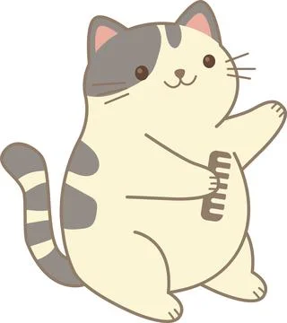 Cute cat styling her fur while looking in mirror in flat style. PNG Stock Illustration