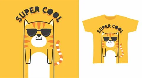 Cute cat super cool for print on tee Stock Illustration