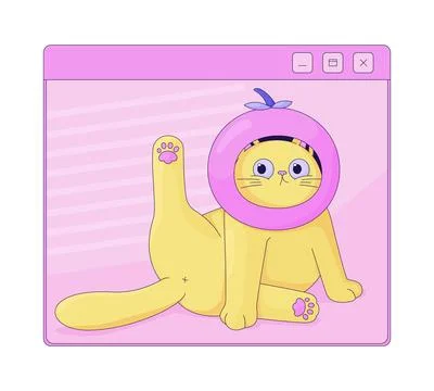 Cute cat in tomato hat desktop window 2D cartoon object Illustrazione stock