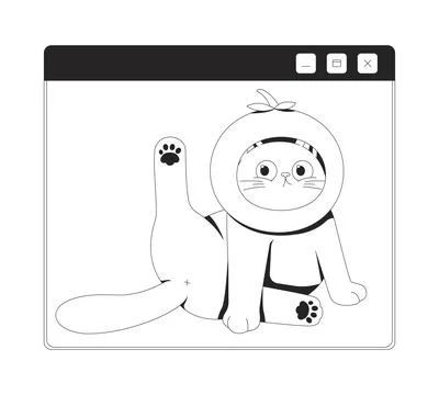 Cute cat in tomato hat desktop window 2D line object Illustrazione stock