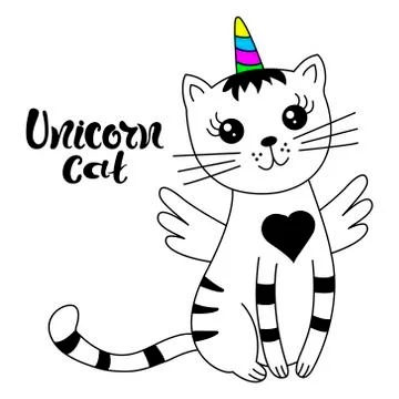Cute cat unicorn, doodle illustration for kids Stock Illustration