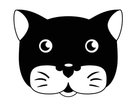 Cute Cat - vector black and white illustration. Cat head - cute picture, baby, Illustrazione stock