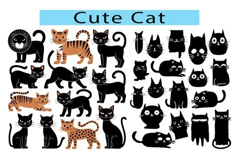 Cute Cat vector illustration, Cat silhouette in white background Stock-Illustration