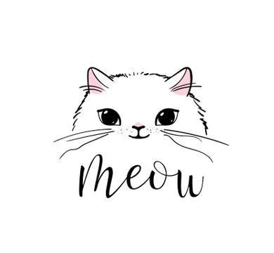 Cute cat vector print design. Meow lettering text. Kitten face vector background Stock Illustration