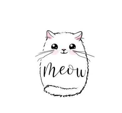 Cute cat vector print design. Meow lettering text. Kitten face vector background Stock Illustration