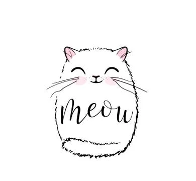 Cute cat vector print design. Meow lettering text. Kitten face vector background Stock Illustration