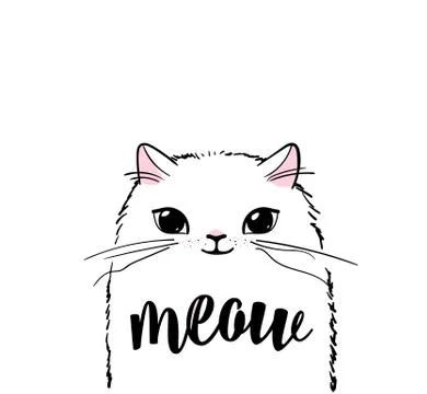 Cute cat vector print design. Meow lettering text. Kitten face vector background Stock Illustration
