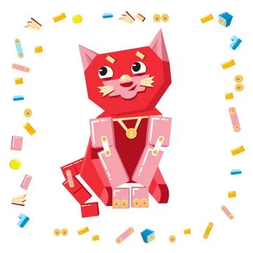 Cute cat volumetric from constructor isolated vector illustration. Robotics for Stock Illustration
