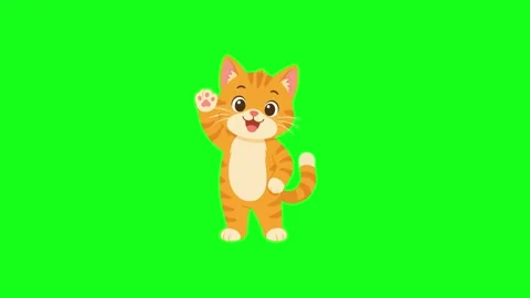 Cute cat waving hello, 2D vector animation, green screen Stock Footage 339596324