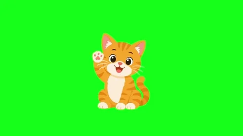 Cute cat waving hello, 2D vector animation, green screen Stock Footage 339596346