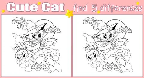 Cute cat witch, educational coloring book Stock Illustration