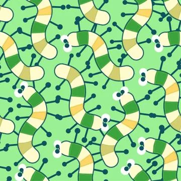 Cute caterpillars in a seamless pattern Stock Illustration