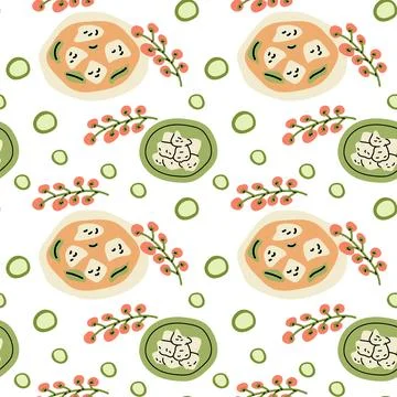 Cute cats and floral patterns in playful seamless design Stock Illustration