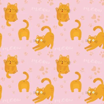 Cute cats and meow pattern. Stock Illustration