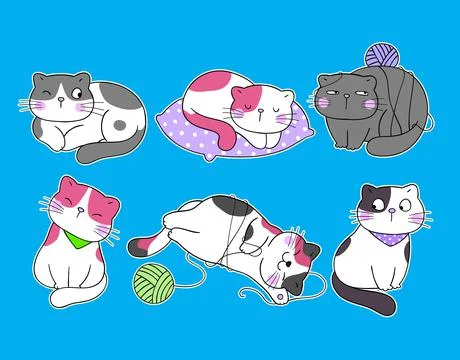 Cute cats character different pose Stock Illustration