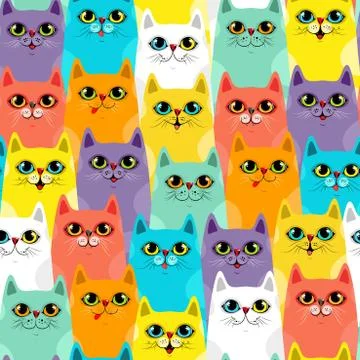 Cute cats colorful seamless pattern background, EPS 10 Stock Illustration