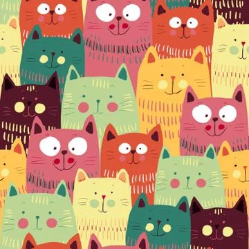Cute cats colorful seamless pattern background, EPS 10 Stock Illustration
