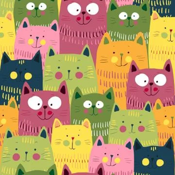 Cute cats colorful seamless pattern background. EPS 10 Stock Illustration