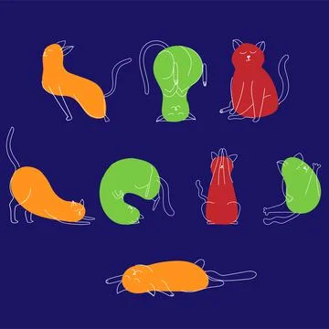 Cute cats doodle vector set. Cartoon kittens design collection Stock Illustration