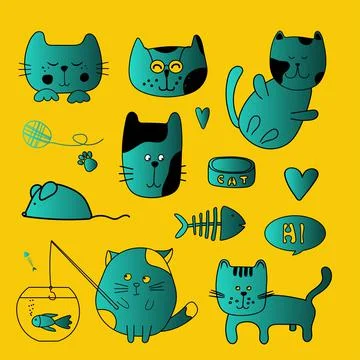 Cute cats in doodle vector style Stock Illustration