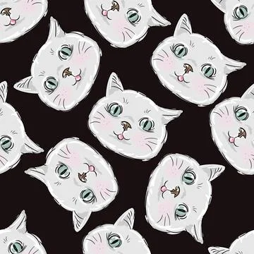 Cute cats faces seamless pattern. Nursery design for children Illustrazione stock