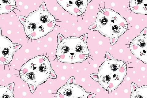 Cute cats faces seamless pattern. Nursery design for children with kittens and Illustrazione stock