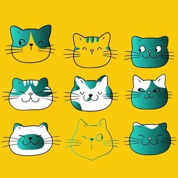 Cute cats faces set Stock Illustration