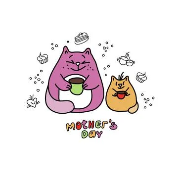 Cute cats. Flat hand drawn vector color characters Stock Illustration