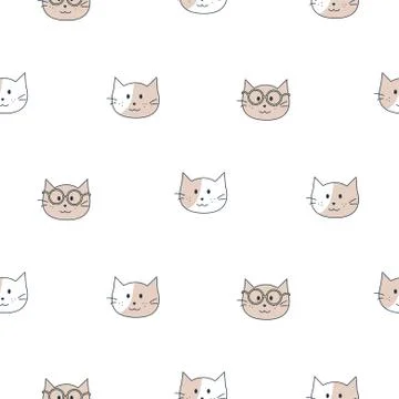 Cute cats kids seamless pattern. Child animal pet background. Stock Illustration