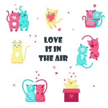 Cute cats in love vector isolated illustration Stock Illustration