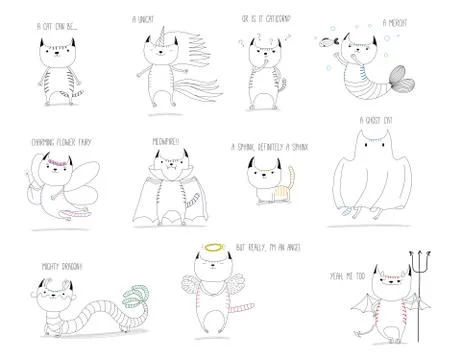 Cute cats mythical creatures Stock Illustration
