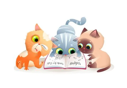 Cute Cats or Kittens Reading Story Book or Study Stock Illustration