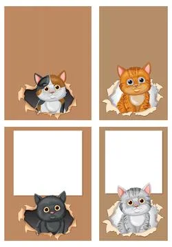 Cute Cats Peeking Through Paper Frames Stock Illustration