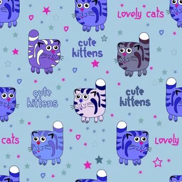 Cute Cats Seamless Background Stock Illustration