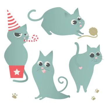 Cute cats set isolated. Cat sitting in gift box. Vector illustration. Stock Illustration